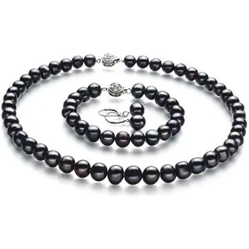 Kaitlyn Black 8-9mm A Quality Freshwater 925 Sterling Silver Cultured Pearl Set For Women Kaitlyn Black 8-9mm A Quality Freshwater 925 Sterling Silver Cultured Pearl Set For Women