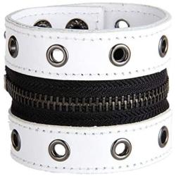 Xusamss Punk Alloy Zipper Wristband Pu Leather Cuff Bracelet,7 1/2 Wrist