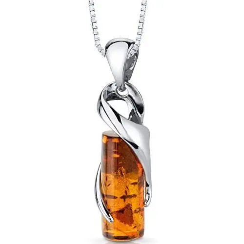 Baltic Amber Cylindrical Pendant Necklace Sterling Silver Cognac Color Baltic Amber Cylindrical Pendant Necklace Sterling Silver Cognac Color