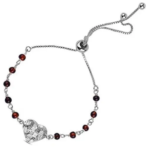 LeCalla Sterling Silver Valentines Day Jewelry Heart Charm Sliding Bolo Bracelet with Blue Brown Beads for Girl Women LeCalla Sterling Silver Valentines Day Jewelry Heart Charm Sliding Bolo Bracelet with Blue Brown Beads for Girl Women