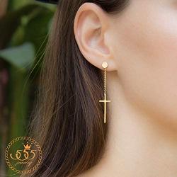 555Jewelry Womens Stainless Steel Hanging Cross Long Dangling Earrings