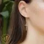 555Jewelry Womens Stainless Steel Hanging Cross Long Dangling Earrings