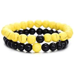 NC 2 Pcs Beads Bracelet for Men Women, A Pair of Teen Girls Friendship Relationship Bracelets for Couples Matching Gifts Matte Bead Stone Bracelets Jewelry