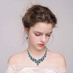 BriLove Wedding Bridal Jewelery for Women Austrian Crystal Teardrop Cluster Statement Necklace Dangle Earrings Link Bracelet Set