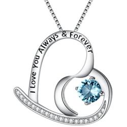 BriLove Women 925 Sterling Silver''I Love You Always & Forever'' Engraved CZ Heart Pendant Necklace
