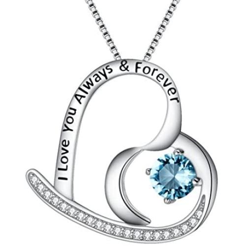 BriLove Women 925 Sterling Silver''I Love You Always & Forever'' Engraved CZ Heart Pendant Necklace