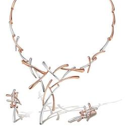 Viennois Necklace Earrings Set for Women Two Tone Pendant Choker Jewelry for Evening Party Prom - Silver & Rose Gold