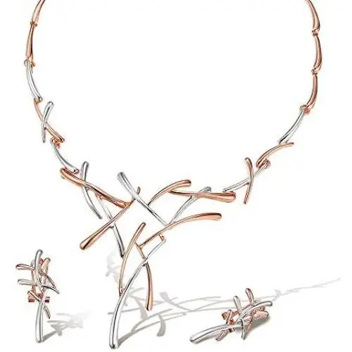Viennois Necklace Earrings Set for Women Two Tone Pendant Choker Jewelry for Evening Party Prom - Silver & Rose Gold Viennois Necklace Earrings Set for Women Two Tone Pendant Choker Jewelry for Evening Party Prom - Silver & Rose Gold