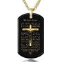 Lords Prayer Crucifix Cross Necklace for Men Onyx Dog Tag Pendant 24k Gold Inscribed Scripture, 20'' Chain