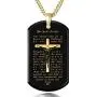 Lords Prayer Crucifix Cross Necklace for Men Onyx Dog Tag Pendant 24k Gold Inscribed Scripture, 20'' Chain Lords Prayer Crucifix Cross Necklace for Men Onyx Dog Tag Pendant 24k Gold Inscribed Scripture, 20'' Chain