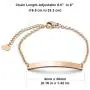 THREE KEYS JEWELRY Personalized Blank Engravable Bracelets for Women 316L Stainless Steel Bracelet Smaller Pendant Dainty Plated Rose Gold Initial Bar Charm Bracelet Silver Custom for Girls
