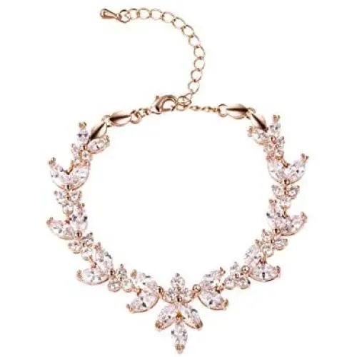 WeimanJewelry Silver/Gold/Rose Gold Plated Cubic Zirconia Round CZ Marquise Bridal Charm Bracelet for Women Bride Wedding with Extended Chain