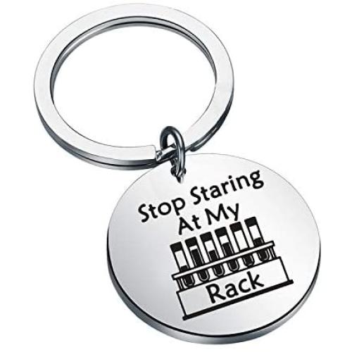 BAUNA Funny Lab Week Lab Tech Gift Laboratory Technician Key Ring Stop Staring at My Race for Medical Technologist Med Techs