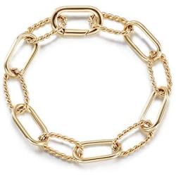 CIUNOFOR Designer Brand Classic Twist Rope Chain Link Bracelet Threader Interlocking Bracelet Inspired Antique Textured Bracelet Gold Plated Cable Wire Bracelet