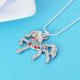 Nimteve Girls Necklaces Silver Tone Multicolored Crystals Horse Pendant Pony Mustang Charm Necklace for Little Girls 18 Inches
