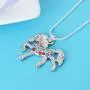 Nimteve Girls Necklaces Silver Tone Multicolored Crystals Horse Pendant Pony Mustang Charm Necklace for Little Girls 18 Inches