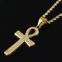 241 Fashion Jewelry Stainless Steel 18K Gold Plated Cross Pendant Mens Necklace with Clear Rhinestone 24 inches Cuban Chain Ankh Pendant