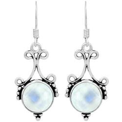 Natural Moonstone Labradorite Lapis Earrings 12mm Round Shape Gemstones 925 Silver Overlay handmade Dangle Earrings for Women