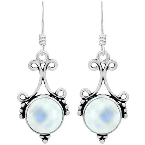 Natural Moonstone Labradorite Lapis Earrings 12mm Round Shape Gemstones 925 Silver Overlay handmade Dangle Earrings for Women Natural Moonstone Labradorite Lapis Earrings 12mm Round Shape Gemstones 925 Silver Overlay handmade Dangle Earrings for Women