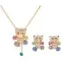 Gold Plated Cute CZ Teddy Bear Pendant Necklace and Earrings Jewelry Set for Girls Gift