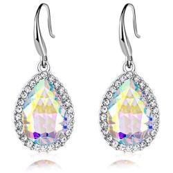 Swarovski Crystal Teardrop Dangle Drop Earrings for Women Dangling 14K Gold Plated Hypoallergenic Jewelry