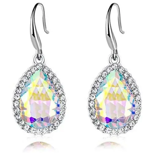 Swarovski Crystal Teardrop Dangle Drop Earrings for Women Dangling 14K Gold Plated Hypoallergenic Jewelry