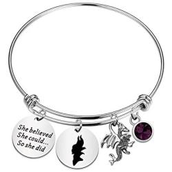 PLITI Maleficent Jewelry Villains Gifts Evil Queen Charm Bracelet Sleeping Beauty Villain Inspired Gifts She Believed She Could So She Did Maleficent Silhouette Bangle