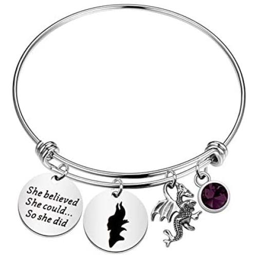 PLITI Maleficent Jewelry Villains Gifts Evil Queen Charm Bracelet Sleeping Beauty Villain Inspired Gifts She Believed She Could So She Did Maleficent Silhouette Bangle