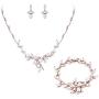 EVER FAITH Marquise CZ Simulated Pearl Bridal Flower Leaf Filigree Necklace Earrings Bracelet Set
