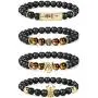 Finrezio 4PCS Bead Bracelet Men Women Black Matte Onyx Tiger Eye Crown King Panther Charm Elastic Adjustable Natural Stone Beads Bracelets Set Finrezio 4PCS Bead Bracelet Men Women Black Matte Onyx Tiger Eye Crown King Panther Charm Elastic Adjustable Natural Stone Beads Bracelets Set