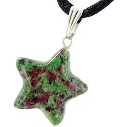 Steampunkers USA Celestial Collection - 20mm Classic Star Ruby Fuchsite Natural Green Pink - 20-22 Inch Adjustable Black Cord – Crystal Gemstone Collectibles Carved Necklace Handmade Charm