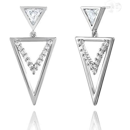 Daring Jewelry 14k Gold Plated Cubic Zirconia Three Triangles Earrings…