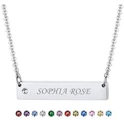 U7 Personalized Bar Necklace Free Message Engrave Stainless Steel / 18K Gold Plated Horizontal/Vertical Bar Pendant Clavicle Choker Necklaces for Women Girls