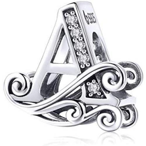 VOROCO Solid 925 Sterling Silver with Cubic Zirconia Letter Complete A-Z Alphabet Initial Charm for Pandora European Bracelet Necklace Women Girls Jewelry Gift Options