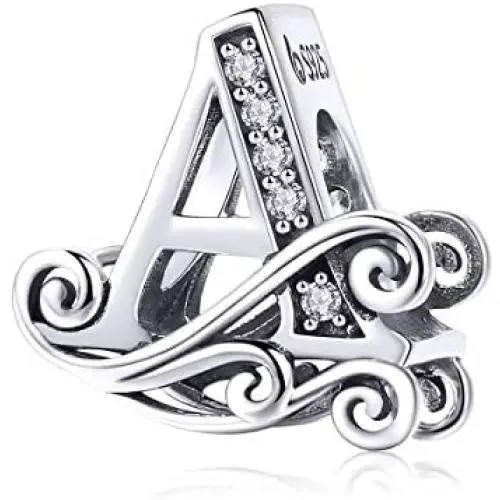 VOROCO Solid 925 Sterling Silver with Cubic Zirconia Letter Complete A-Z Alphabet Initial Charm for Pandora European Bracelet Necklace Women Girls Jewelry Gift Options VOROCO Solid 925 Sterling Silver with Cubic Zirconia Letter Complete A-Z Alphabet Initial Charm for Pandora European Bracelet Necklace Women Girls Jewelry Gift Options