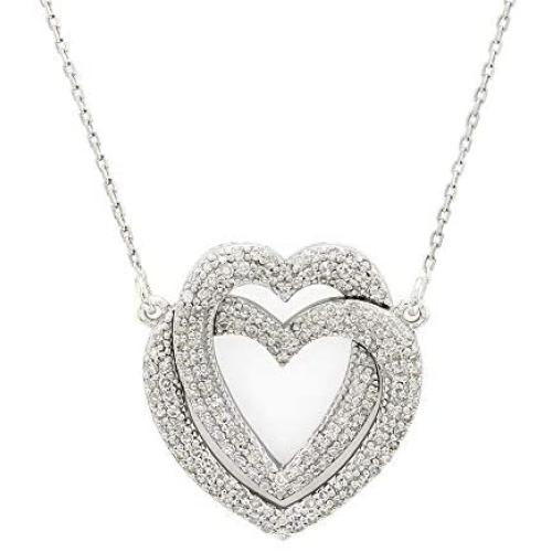 Quality Jewels 1 Carat Diamond Heart Pendant Necklace, 925 Sterling Silver Heart Necklace for Women and Girls, 18'' Cable Chain