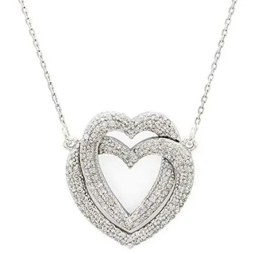 Quality Jewels 1 Carat Diamond Heart Pendant Necklace, 925 Sterling Silver Heart Necklace for Women and Girls, 18'' Cable Chain Quality Jewels 1 Carat Diamond Heart Pendant Necklace, 925 Sterling Silver Heart Necklace for Women and Girls, 18'' Cable Chain