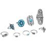 8 Pcs/Set Vintage Oval Opal Rings for Women Bohemian Natural Turquoise Stone Open Leaf Finger Rings for Women¡­