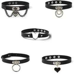 W WOOGGE Womens Black Choker Set Gothic Choker Necklace Punk Chunky Choker for Girls at Halloween Costume Party Jewelry Accessories (Pack of 5pcs)