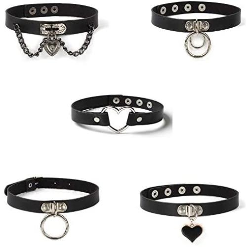 W WOOGGE Womens Black Choker Set Gothic Choker Necklace Punk Chunky Choker for Girls at Halloween Costume Party Jewelry Accessories (Pack of 5pcs)