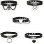 W WOOGGE Womens Black Choker Set Gothic Choker Necklace Punk Chunky Choker for Girls at Halloween Costume Party Jewelry Accessories (Pack of 5pcs)