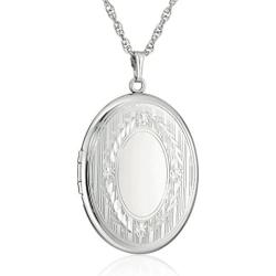 Sterling Silver Extra-Large Engraved Oval Locket Necklace, 22''