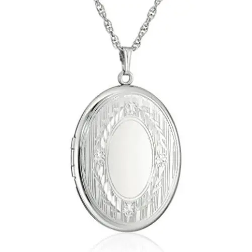 Sterling Silver Extra-Large Engraved Oval Locket Necklace, 22'' Sterling Silver Extra-Large Engraved Oval Locket Necklace, 22''