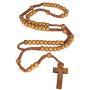 Christian Catholic Wooden Beige Rosary Prayer Beaded Cross Crucifix Christ Jesus Necklace for Auto Car for Men Women Religious Jewelry Jerusalem Pendant 20''