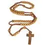 Christian Catholic Wooden Beige Rosary Prayer Beaded Cross Crucifix Christ Jesus Necklace for Auto Car for Men Women Religious Jewelry Jerusalem Pendant 20''