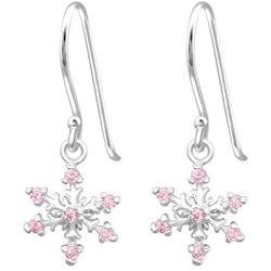 AUBE JEWELRY Hypoallergenic 925 Sterling Silver Frozen Snowflake Dangle Earrings Adorned with Pink Cubic Zirconia for Women