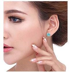 Genuine Sterling Silver Birthstone Stud Earrings 8mm 2 Carat Created Diamond or Gemstone Hypoallergenic Nickel Free Jewelry Birthday Women Girls Men Gifts