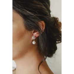 SWEETV Cubic Zirconia Pearl Drop Wedding Earrings for Brides, Ivory Bridal Pearl Earrings for Bridesmaid Jewelry Gift