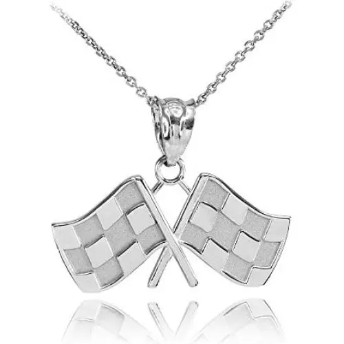 Sports Charms 925 Sterling Silver Racing Flags Charm Pendant Necklace Sports Charms 925 Sterling Silver Racing Flags Charm Pendant Necklace