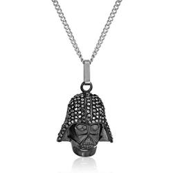 Star Wars Jewelry Darth Vader Stainless Steel with Clear Gem Pendant Necklace, 18''